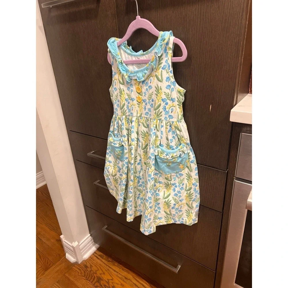 Eleanor‎ Rose sleeveless A-line mini dress blue yellow flower girls 6